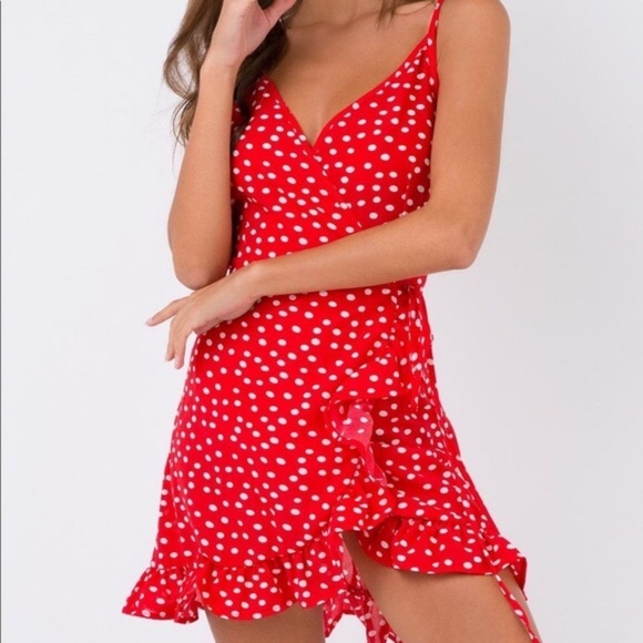 red spotty wrap dress